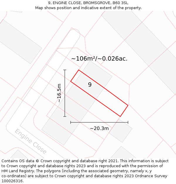 9, ENGINE CLOSE, BROMSGROVE, B60 3SL: Plot and title map