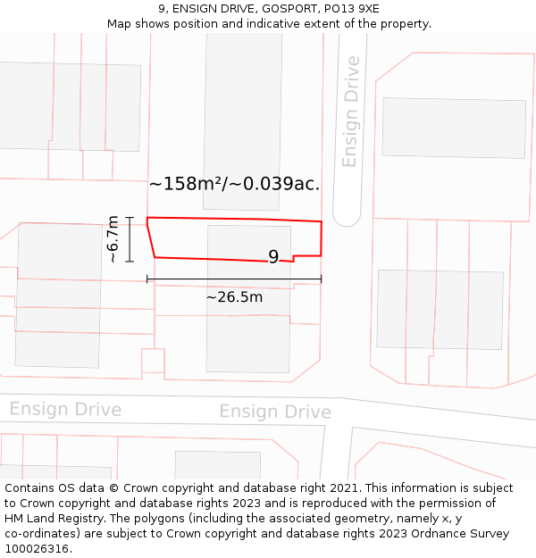 9, ENSIGN DRIVE, GOSPORT, PO13 9XE: Plot and title map