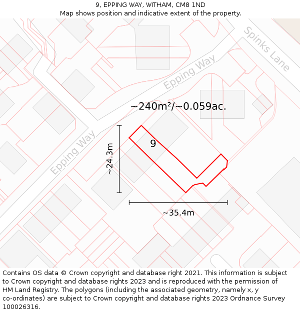 9, EPPING WAY, WITHAM, CM8 1ND: Plot and title map