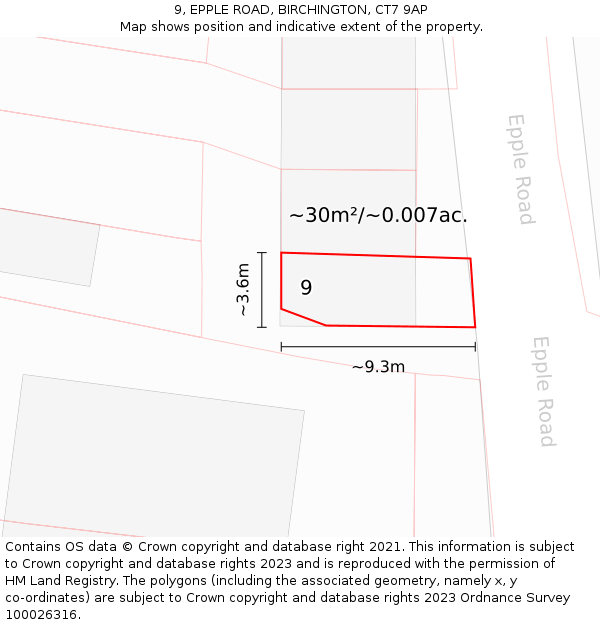 9, EPPLE ROAD, BIRCHINGTON, CT7 9AP: Plot and title map