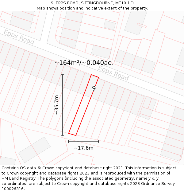 9, EPPS ROAD, SITTINGBOURNE, ME10 1JD: Plot and title map