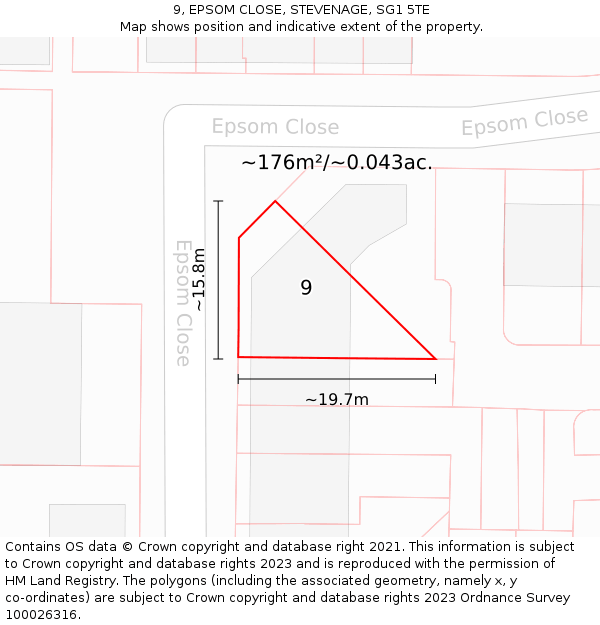 9, EPSOM CLOSE, STEVENAGE, SG1 5TE: Plot and title map