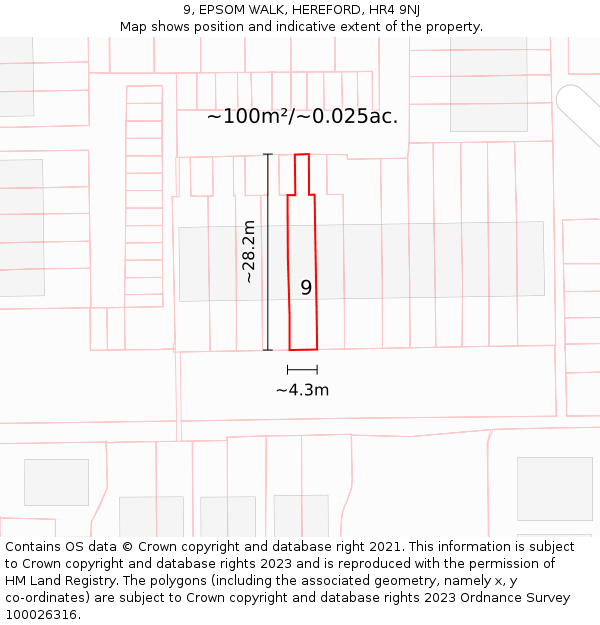9, EPSOM WALK, HEREFORD, HR4 9NJ: Plot and title map