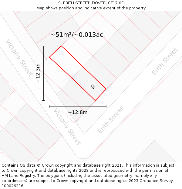 9, ERITH STREET, DOVER, CT17 0EJ: Plot and title map