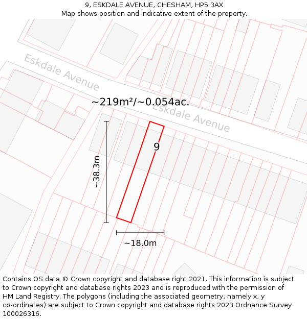 9, ESKDALE AVENUE, CHESHAM, HP5 3AX: Plot and title map