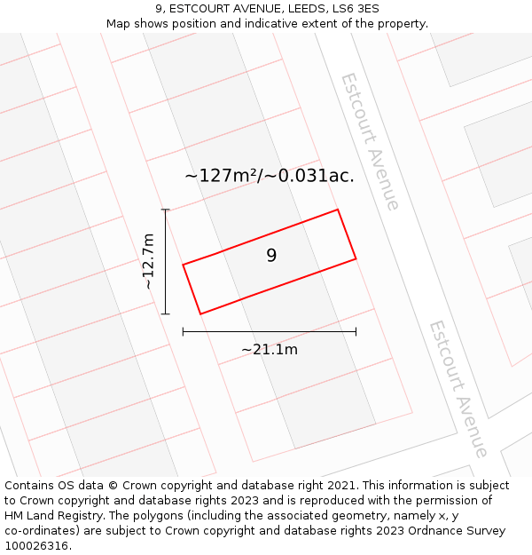 9, ESTCOURT AVENUE, LEEDS, LS6 3ES: Plot and title map