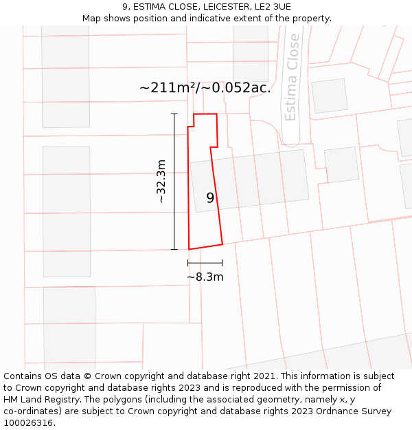 9, ESTIMA CLOSE, LEICESTER, LE2 3UE: Plot and title map