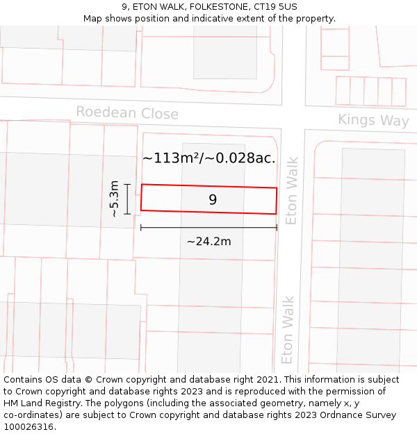 9, ETON WALK, FOLKESTONE, CT19 5US: Plot and title map