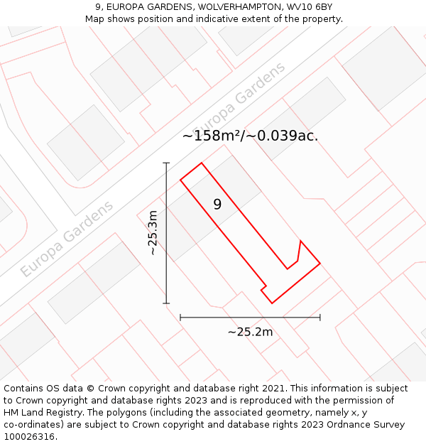 9, EUROPA GARDENS, WOLVERHAMPTON, WV10 6BY: Plot and title map