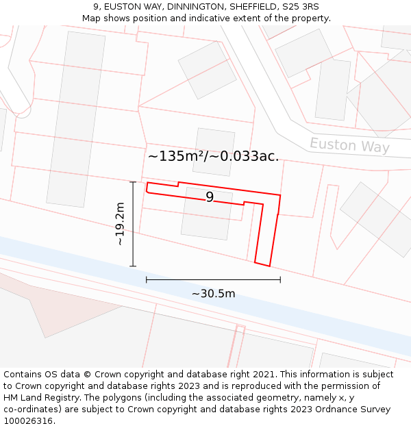 9, EUSTON WAY, DINNINGTON, SHEFFIELD, S25 3RS: Plot and title map