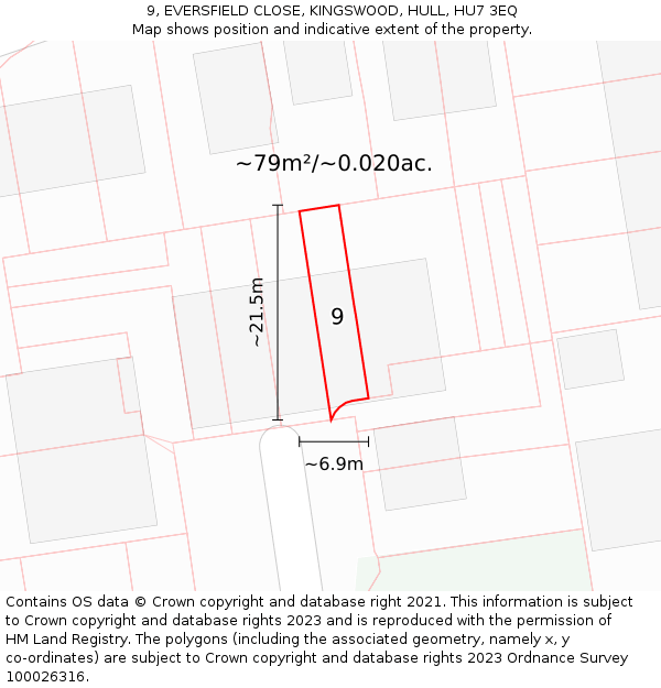 9, EVERSFIELD CLOSE, KINGSWOOD, HULL, HU7 3EQ: Plot and title map