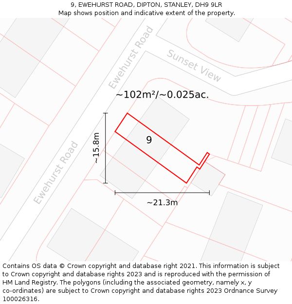 9, EWEHURST ROAD, DIPTON, STANLEY, DH9 9LR: Plot and title map