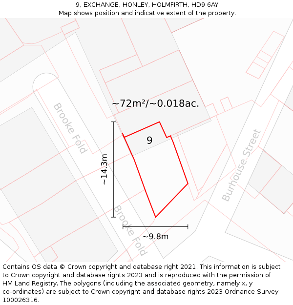 9, EXCHANGE, HONLEY, HOLMFIRTH, HD9 6AY: Plot and title map