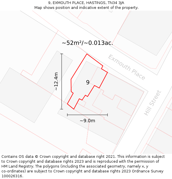 9, EXMOUTH PLACE, HASTINGS, TN34 3JA: Plot and title map