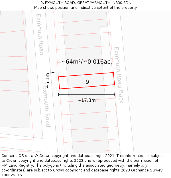 9, EXMOUTH ROAD, GREAT YARMOUTH, NR30 3DN: Plot and title map