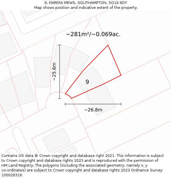 9, FAIRFAX MEWS, SOUTHAMPTON, SO19 6DY: Plot and title map