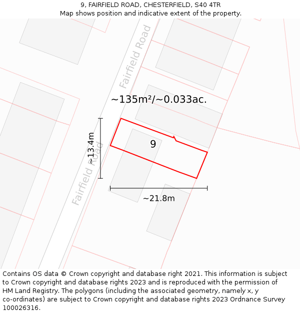 9, FAIRFIELD ROAD, CHESTERFIELD, S40 4TR: Plot and title map