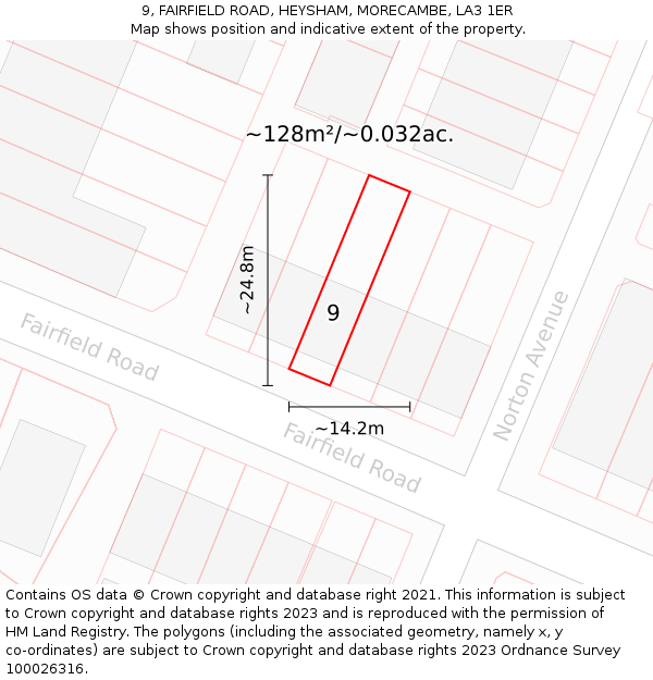 9, FAIRFIELD ROAD, HEYSHAM, MORECAMBE, LA3 1ER: Plot and title map