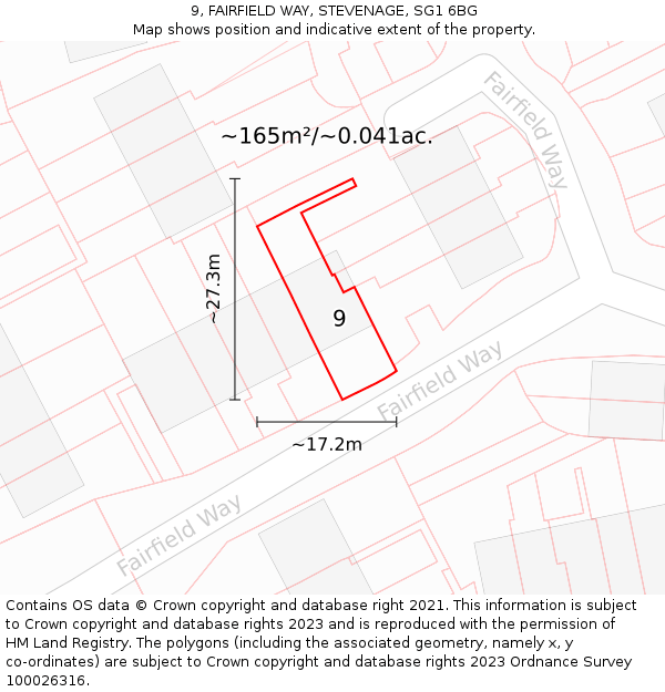 9, FAIRFIELD WAY, STEVENAGE, SG1 6BG: Plot and title map