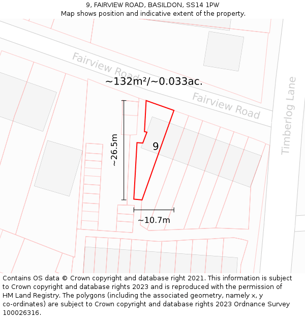 9, FAIRVIEW ROAD, BASILDON, SS14 1PW: Plot and title map