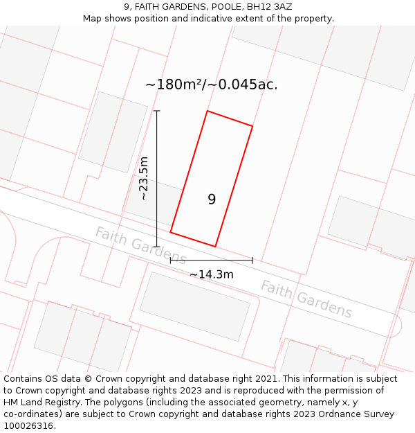 9, FAITH GARDENS, POOLE, BH12 3AZ: Plot and title map