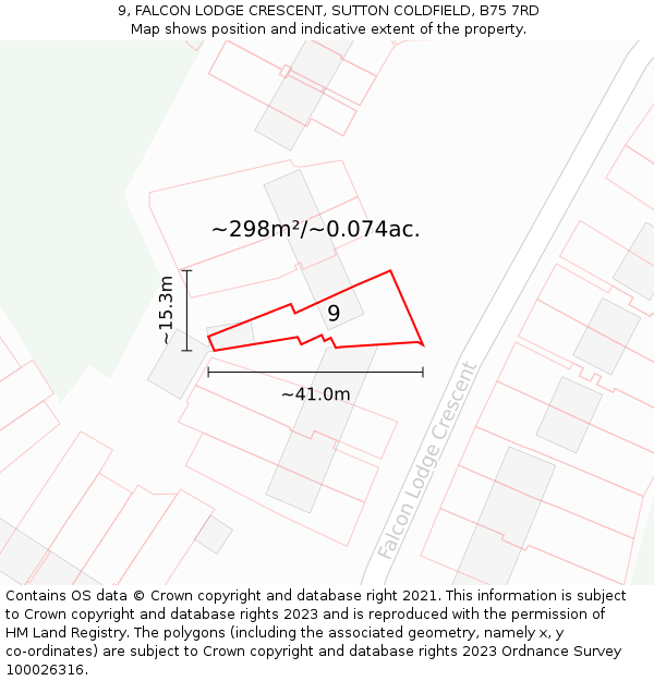 9, FALCON LODGE CRESCENT, SUTTON COLDFIELD, B75 7RD: Plot and title map