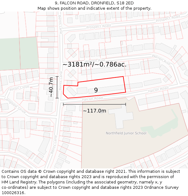 9, FALCON ROAD, DRONFIELD, S18 2ED: Plot and title map