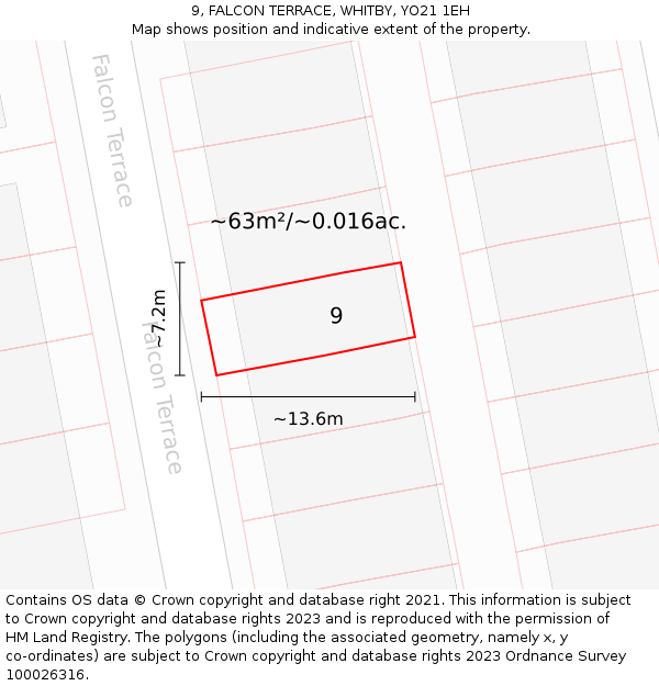 9, FALCON TERRACE, WHITBY, YO21 1EH: Plot and title map
