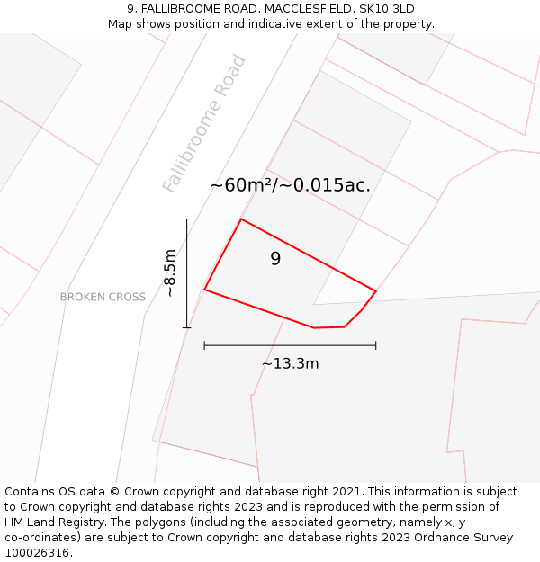 9, FALLIBROOME ROAD, MACCLESFIELD, SK10 3LD: Plot and title map