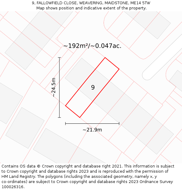 9, FALLOWFIELD CLOSE, WEAVERING, MAIDSTONE, ME14 5TW: Plot and title map