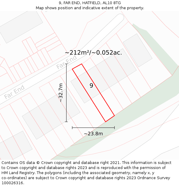 9, FAR END, HATFIELD, AL10 8TG: Plot and title map
