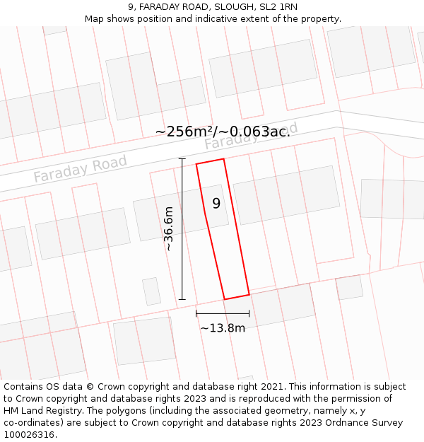 9, FARADAY ROAD, SLOUGH, SL2 1RN: Plot and title map