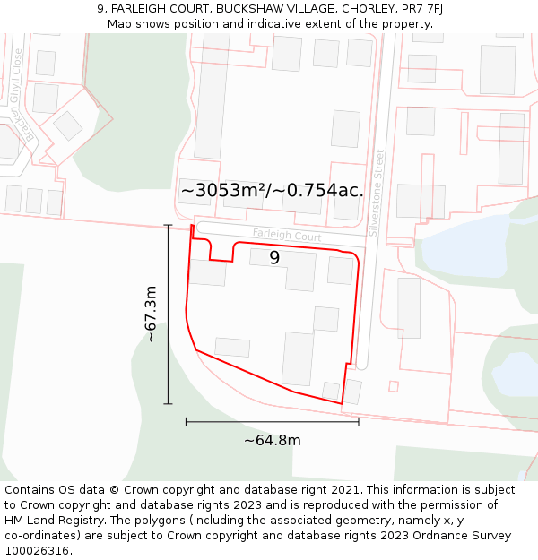 9, FARLEIGH COURT, BUCKSHAW VILLAGE, CHORLEY, PR7 7FJ: Plot and title map