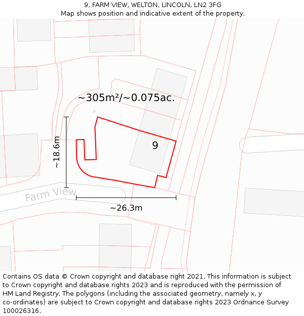 9, FARM VIEW, WELTON, LINCOLN, LN2 3FG: Plot and title map