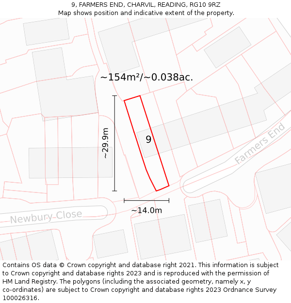 9, FARMERS END, CHARVIL, READING, RG10 9RZ: Plot and title map