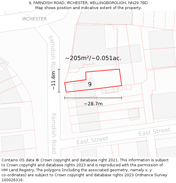 9, FARNDISH ROAD, IRCHESTER, WELLINGBOROUGH, NN29 7BD: Plot and title map