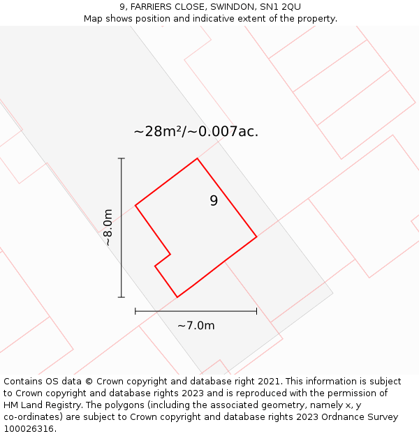 9, FARRIERS CLOSE, SWINDON, SN1 2QU: Plot and title map