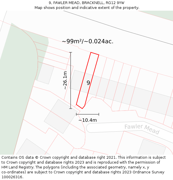 9, FAWLER MEAD, BRACKNELL, RG12 9YW: Plot and title map