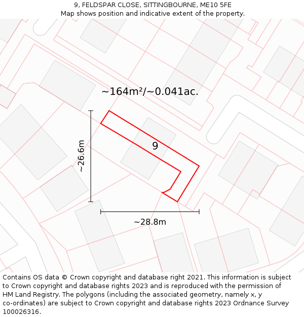 9, FELDSPAR CLOSE, SITTINGBOURNE, ME10 5FE: Plot and title map