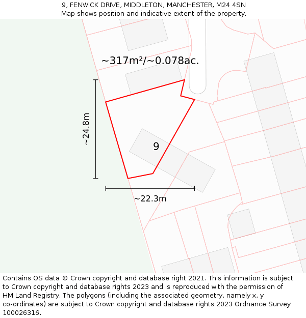 9, FENWICK DRIVE, MIDDLETON, MANCHESTER, M24 4SN: Plot and title map