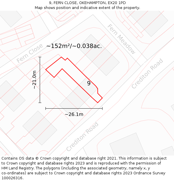 9, FERN CLOSE, OKEHAMPTON, EX20 1PD: Plot and title map