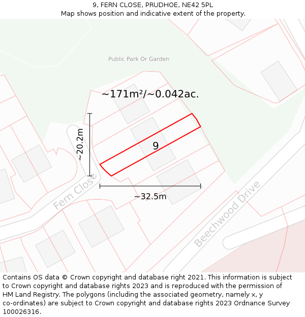 9, FERN CLOSE, PRUDHOE, NE42 5PL: Plot and title map
