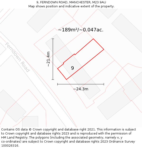 9, FERNDOWN ROAD, MANCHESTER, M23 9AU: Plot and title map