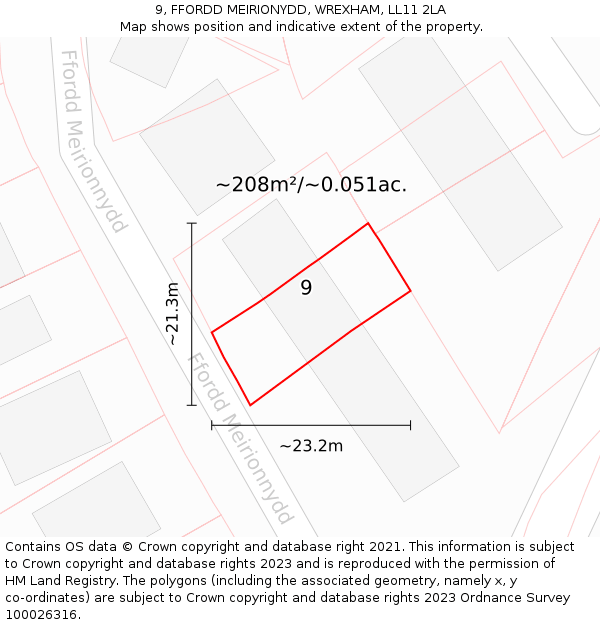 9, FFORDD MEIRIONYDD, WREXHAM, LL11 2LA: Plot and title map