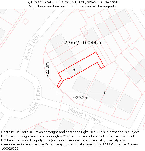 9, FFORDD Y WIWER, TREGOF VILLAGE, SWANSEA, SA7 0NB: Plot and title map