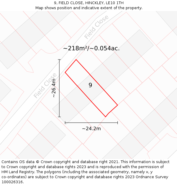 9, FIELD CLOSE, HINCKLEY, LE10 1TH: Plot and title map