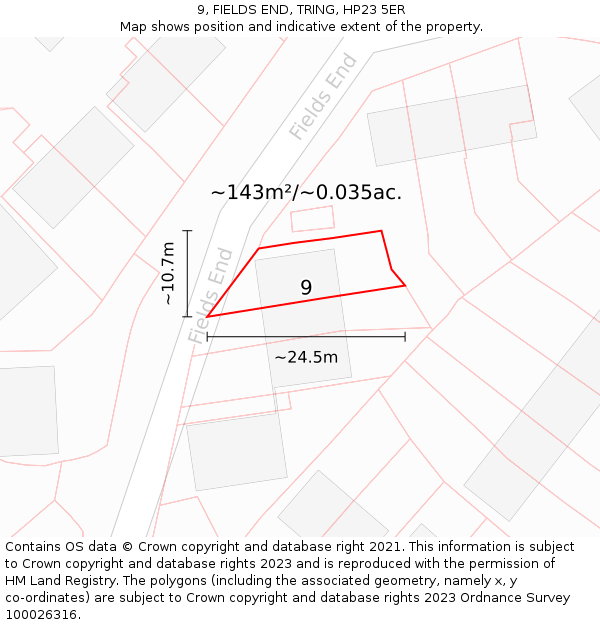 9, FIELDS END, TRING, HP23 5ER: Plot and title map