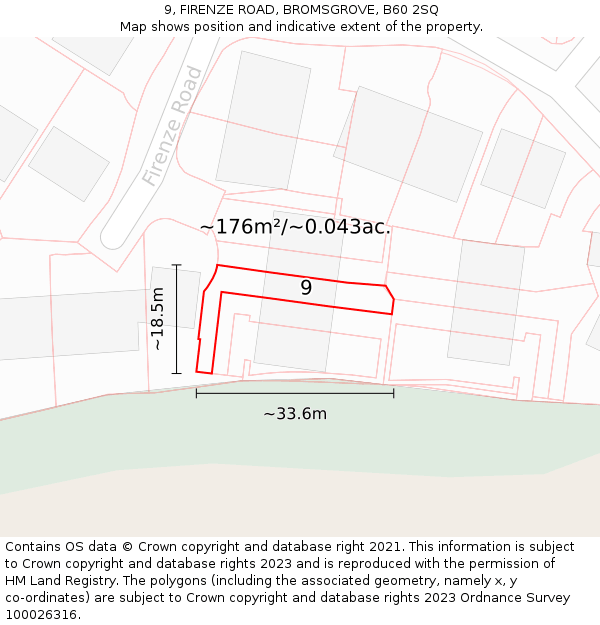 9, FIRENZE ROAD, BROMSGROVE, B60 2SQ: Plot and title map