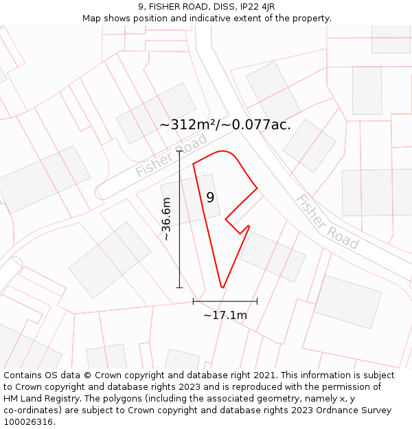 9, FISHER ROAD, DISS, IP22 4JR: Plot and title map
