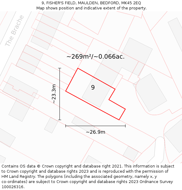 9, FISHER'S FIELD, MAULDEN, BEDFORD, MK45 2EQ: Plot and title map